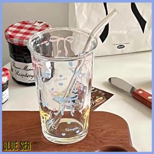 bluesea Bow Cute Water Cup Cartoon Bow Cup Striped Cute Doodle Coffee Mug Household Fruit Tea Lemonade Girls Gift