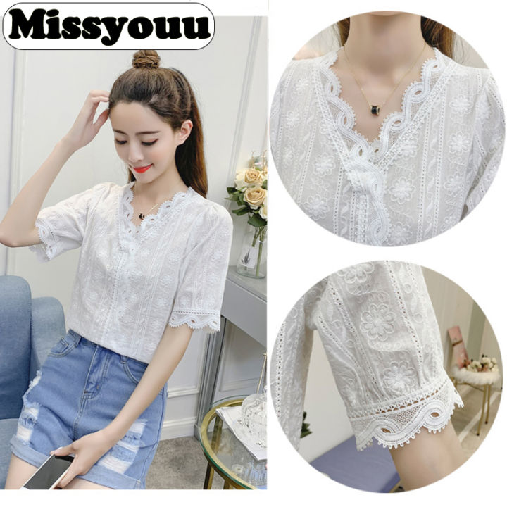 Loose Casual Long Blouse Women Short Sleeve Solid Black White