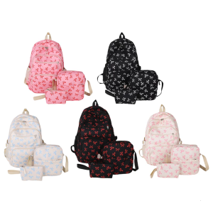 3 Pcs Aesthetic Backpacks for Girl Bows Backpacks Set Large Capacity Casual Daypacks Travel Rucksack Student School Bag