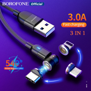 โบโรโฟน3 In 1ที่ชาร์จเร็วแบบแม่เหล็กสายชาร์จเร็ว USB 3A Type C /Lightning /Micro สายชาร์จ540องศาสำหรับ iPhone HUAWEI OPPO ViVO Xiaomi Redmi สาย USB 1ม./2ม.