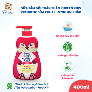 Sữa tắm gội toàn thân Pureen Kids Prebiotic sữa chua hương anh đào - Cân bằng pH da - 400ml/700ml