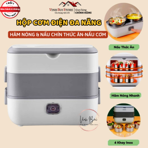 Hộp cơm cắm điện văn phòng 2 tầng 4 bát inox giữ nhiệt hâm nóng và tự nấu chín nhỏ gọntiện lợidễ mang theo - VinhBuiStoe