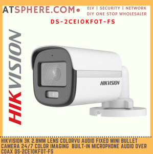 Hikvision 3K 5MP 5 Megapixel ColorVu IP67 Outdoor Audio Mic Fixed Bullet Analog CCTV Camera 20m IR TVI DS-2CE10KF0T-FS