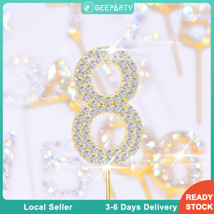 Glitter Alloy Rhinestone Number Cake Topper For Birthday Party ...