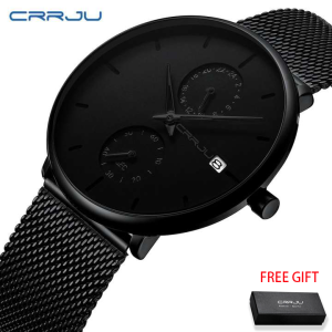 CRRJU Jam Tangan Pria Keren Anti Air Original Tipis Magnet Kronograf Arloji Olahraga Hitam(22682265)