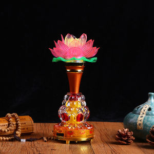 SXH  Red LED Lotus Lamp   Plug-in   Buddha Front Lantern Buddha Hall  Buddhist Ritual Instruments Stationery