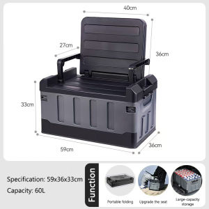 Heavy Duty Foldable Car Trunk Storage Box Large Capacity Portable Organizer with Seat for SUV Sedan
