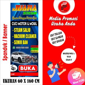 Spanduk Steam Mobil / Banner Steam  Motor / Banner Steam Motor dan Mobil Ukuran 60 x 160 cm