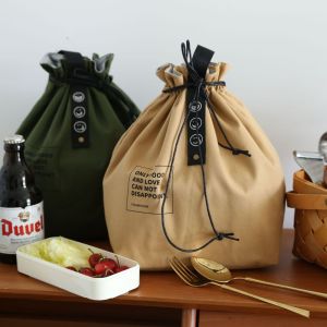 CURRANT Portable Convenient Canvas Large Capacity Letter Thermal Insulated Lunch Storage Handbags Korean Lunch Bag Tote Food Container Fresh Cooler Bags