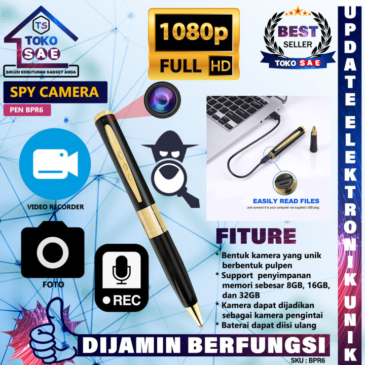 Spy Cam BPR6 Pulpen Kamera Pengintai Tersembunyi Camera Detectip Vidio Recorder Kamera Mata Mata Camera Spycam Mini Tersembunyi Camera Pengawasan Kecil Unik Spy Pen Cam CCTV Pulpen Kamera Pengintai Original Pen Camera Bpr6 Kamera HD Rekam Suara