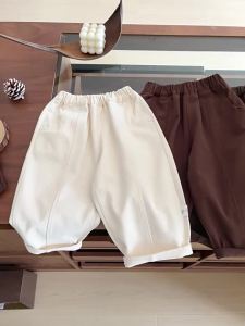 Childrens spring pants retro loose casual pants for little boys stylish pure cotton versatile curved pants for baby girls