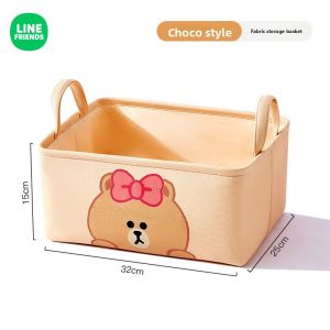 Line Friends Brown Foldable Storage Box with 12L Cotton Linen Clothes Organizer Rumah LFB8
