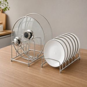 Stainless Steel Dish Drying Rack Lid Pot Pan Organizer Space Saving Countertop Kitchen Storage