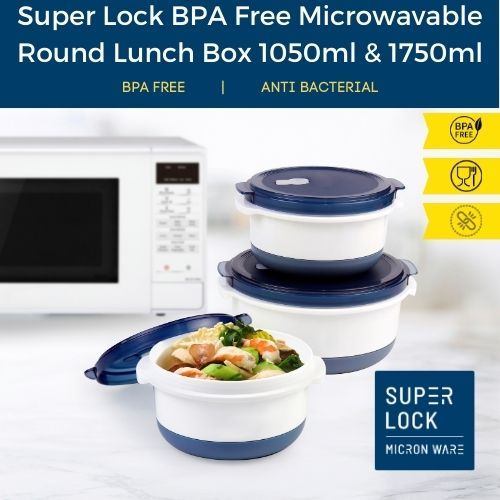 Super Lock Anti Bacterial Plastic Microwavable Round Lunch Box 1050ml
