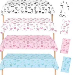 Blue Pink Bow Tablecloth Birthday Party Decoration Girls Boys Favors Disposable Tablecloth Wedding Birthday Baby Shower Party Supplies