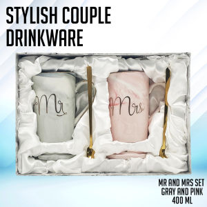 iPrintph Marble Texture Stylish Couple Drinkware Pink & Gray Set 400ML