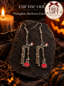 [SG] Pumpkin Skeleton Earrings  Halloween Skeleton Drop Earrings  Movable Joint Hook Earrings  Gothic Costume Jewellery  ear me out (EMO-249)