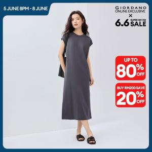 Giordano Women Solid color crewneck dolman sleeve dress Free Shipping 05465480