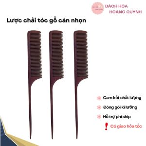 2 cây lược gỗ chải tóc đuôi nhọn rẽ ngôi chia tóc màu nâu hoặc vàng