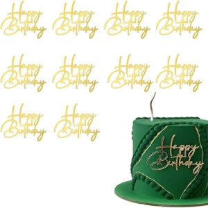 ยอดเค้กสุขสันต์วันเกิด10ชิ้นทองอะคริลิคยอดคัพเค้กวันเกิดสำหรับเค้กปาร์ตี้ตกแต่งวันเกิดสำหรับเด็ก (I)