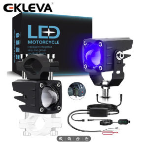 EKLEVA สปอตไลท์รถจักรยานยนต์ LED สีขาว6000K สีเหลือง3000K สีน้ำเงิน10000K โปรเจ็คเตอร์ขนาดเล็กไฟตัดหมอกไฟหน้าเสริมไฟหน้ารถลำแสงสูง/ต่ำ12-24โวลต์2ชิ้น