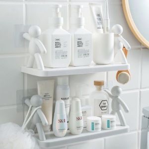 Wall Hanging Bathroom Human Hook Rack Floating Wall Ledge Shelf Suction