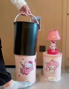 Sanrio HelloKitty MyMelody Silent StepOn Trash Can With Lid Household Bathroom Waste Storage Bin Kitchen Girls Room Waste Bucket2026