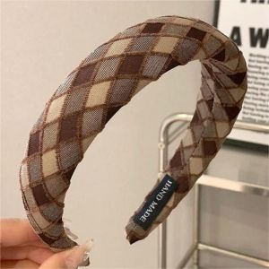 ที่คาดศีรษะลายสก็อตฟองน้ำสไตล์เกาหลีสำหรับสาวแฟชั่นสำหรับผู้หญิงโฟมล้างหน้าวงที่คาดผมแบบกว้างกว้าง