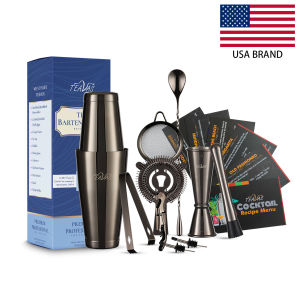TEAVAS 25-piece professional bartender set with Japanese jigger and bamboo stand shaker set and stainless steel. Mix with ingredients. Bar equipment grinder - TEAVAS mixology bartender kit cocktail shaker set mixing set-152c4c8b