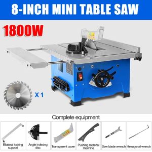 DEKES Mini Table Saw Electric Small Bench Saws 8-inch 1800W Desktop Saw 45-degree Oblique Cutting Mach