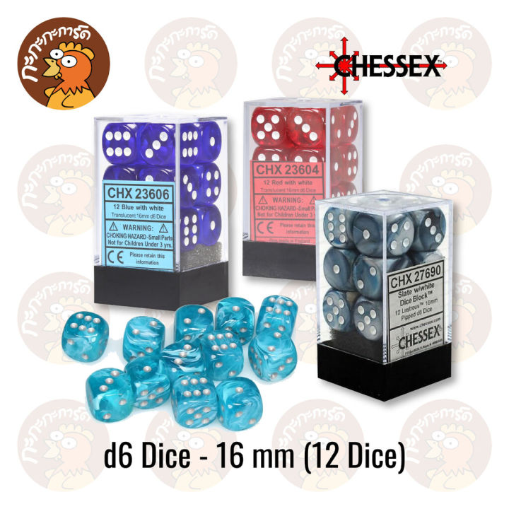 Chessex D6 Dice ลูกเต๋า 6 หน้า ขนาด 16 Mm 12 ลูก ของแท้ 100 Th