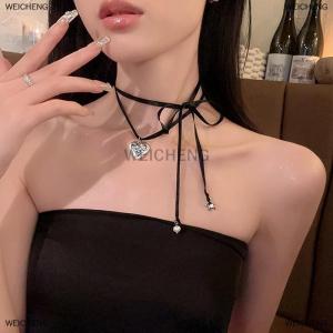 [COD] WEICHENG Y2K Pink Rope Tied Peach Heart Pendant Necklace For Women Fashion Retro Sweet Harajuku Necklace Charm Jewelry Gift