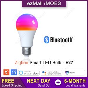 MOES Tuya Smart Bulb RGB LED Dimmable Voice Timer App Group Google Alexa Bluetooth Matter WiFi Zigbee E27 E14 GU10
