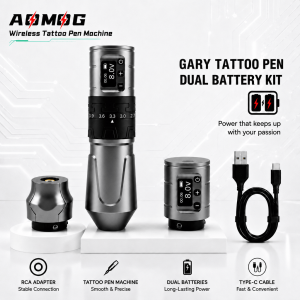 AOMOG Wireless Tattoo Pen Machine Brushless Motor 7 Adjustable Stroke 2x1800mAh HD Display for Liner Shader