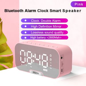 【ready stock】Bluetooth Speaker Wireless with FM Radio LED Mirror Alarm Clock Subwoofer Music Player Desktop Clock