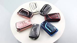 QBUC for Toyota Flip Key Fob Cover Soft TPU Key Case Cover with Keychain for Fortuner Tundra Camry RAV4 Challenger Key Shell