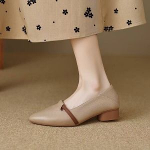 Free Shipping WomenS Single Shoes 2026 Autumn Collection Made Of Comfortable Cowhide Versatile With A Chunky Heel Soft Leather Soft Sole Easy To Slip On Pointed Toe And Low Heel