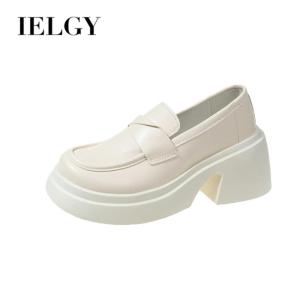 IELGY college style thick heel high heel square toe small leather shoes womens British style high-end shoes