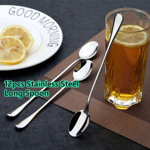 19cm 12pcs Stainless Steel Long Handled Stainless Steel Coffee Spoon Ice Cream Dessert Tea Spoon