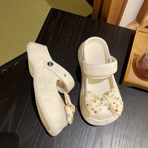 [Free Shipping] Cute Bow-Knot Slippers For Women New Summer Outdoor Style Thick-Soled Versatile Beach Sandals Clogs And Flip-Flops