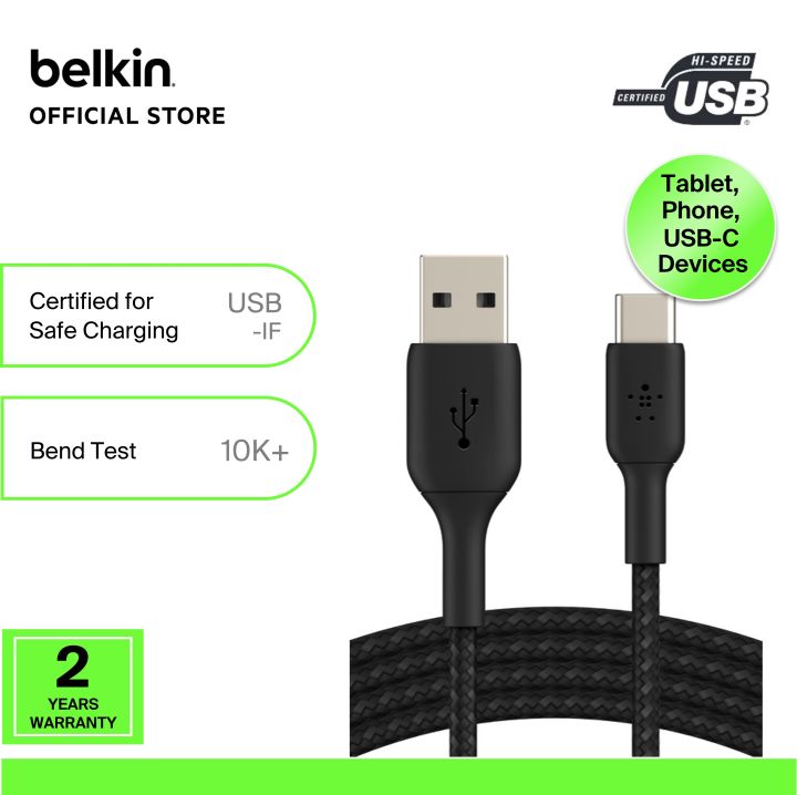 Belkin CAB002bt BoostCharge Braided USB-C to USB-A PD15w Cable 1M/3M  (iphone16,samsung,tablet,ipad) Lazada