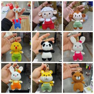 FLORI Handwoven Knitted Animal Keychain Backpack Charm Bag Decor Animal Pendant Cute Car Key Holder Crochet Doll Key Ring Friend Gifts