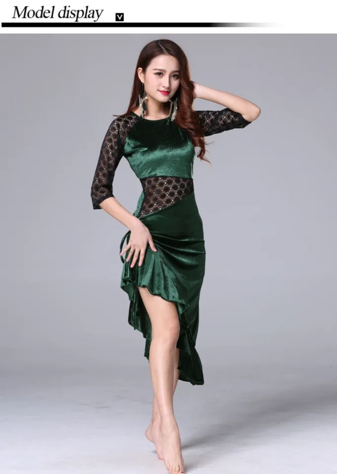 Women Ballroom Samba Dance Costume Sexy Party Dresses Floral Lace