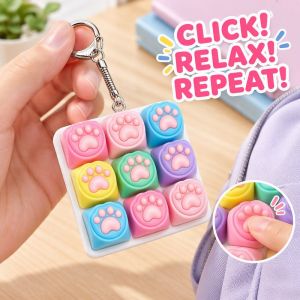 9 Key Keyboard Fidget Keychain Clicky Tactile Sensory Toy Stress Relief Removable Keycaps Pocket Pendant Gift For Kids Adults