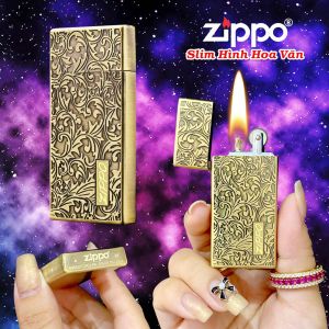 bật lửa zippo slim hình hoa văn - xài xăng