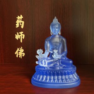 已开光 招财 辟邪药师佛摆件水琉璃树脂佛像新房客厅玄关摆设家居装饰品药师佛佛像礼物 Fortune Ward Off Evil Medicine Buddha Decoration Water Glass Resin Buddha Decoration in The Hallway of The New Living Room Home Decoration Medicine Buddha Buddha