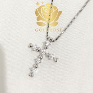 Kalung Salib Titanium Lapis Emas 18k liontin kristal swarovski perhiasan wanita kristen dan katolik