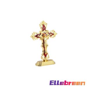 Ellebreen Standing Crucifix Saint Benedict Metal Crucifix Cross Ornament Decoration Car and Office