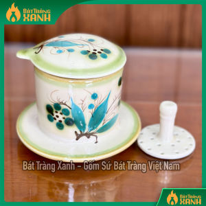 Lẻ Phin/Ly Đĩa Cà Phê Gốm Sứ Bát Tràng 150ml Có Đĩa Vẽ Tay Thủ Công - Ly coffee Phin - Phin lọc cafe gốm sứ Bát Tràng