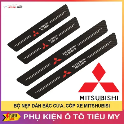MITSUBISHI - Bộ 9 Miếng Dán Chống Trầy Xước Có Logo Hãng MITSUBISHI Bảo Vệ Bậc Cửa Và Cốp Xe Hơi Xe Ô Tô Chất Liệu Sợi Cacbon Bền Đẹp